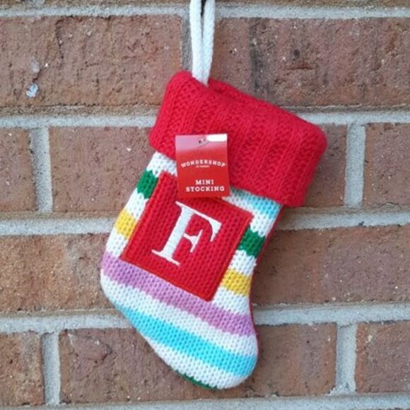 Knit Monogram Mini Colorful Christmas Stocking - Letter F - 7 inches - Picture 1 of 3